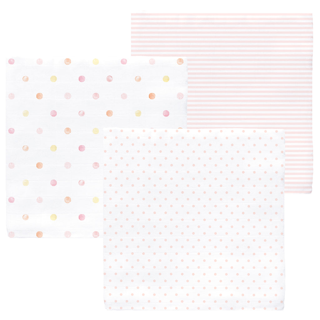 Amazing Baby – Muslin Swaddle Blankets - Pink Party (Set of 3)