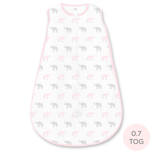 Amazing Baby - Cotton Knit zzZipMe Sack - Tiny Elephants, Pastel Pink