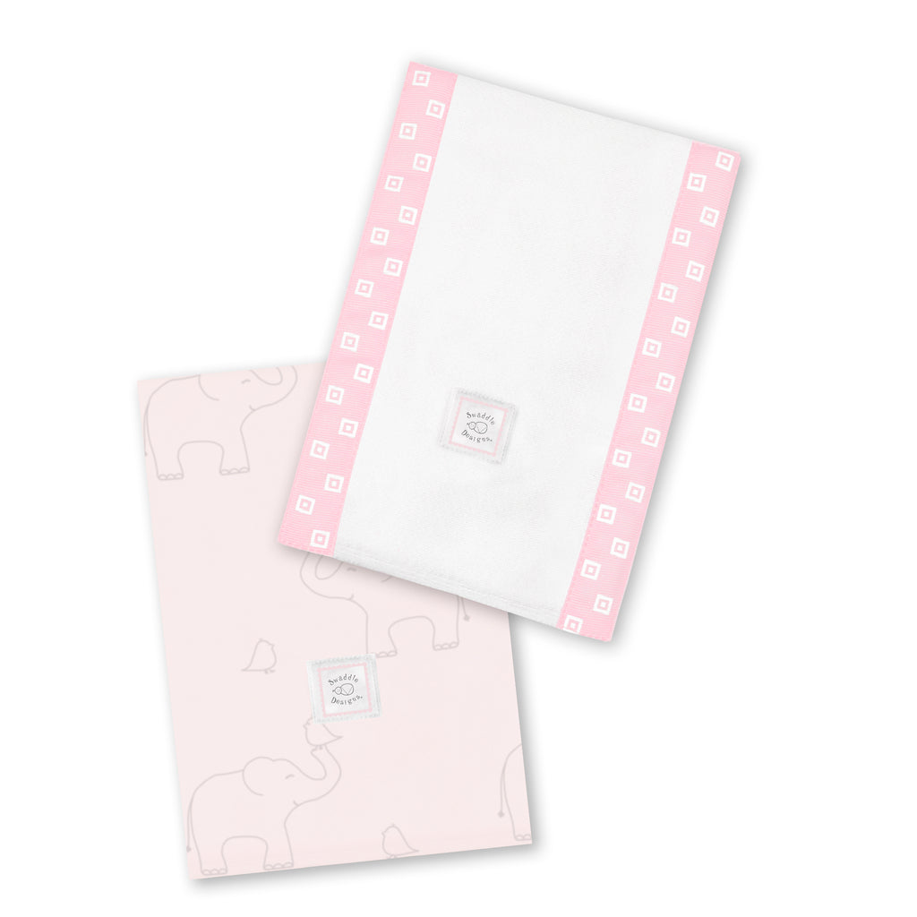Baby Burpies - Sterling Deco Elephants on Soft Pink with Mod Squares on Pastel Pink