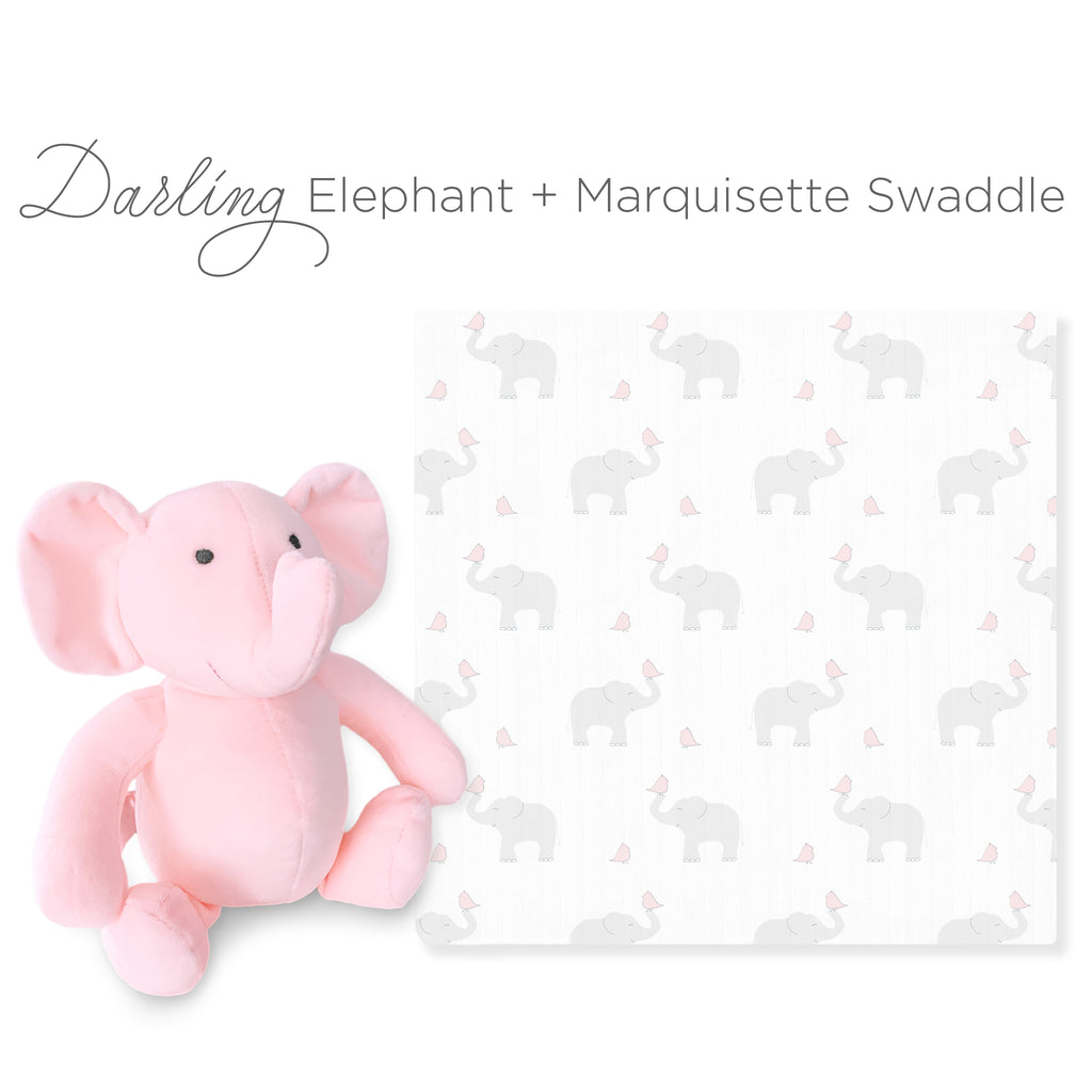 Darling Elephant + Marquisette Swaddle Plush Toy Gift Set