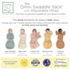 Omni Swaddle Sack with Wrap -  Arms Up Sleeves & Mitten Cuffs, Heathered Gold with Polka Dot Trim - Cute Animal Face
