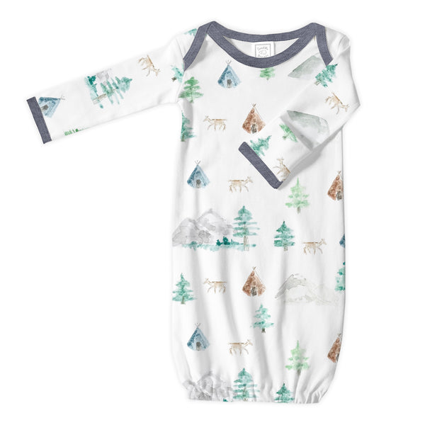 Cotton Knit Pajama Gown - Watercolor Mountains & Trees