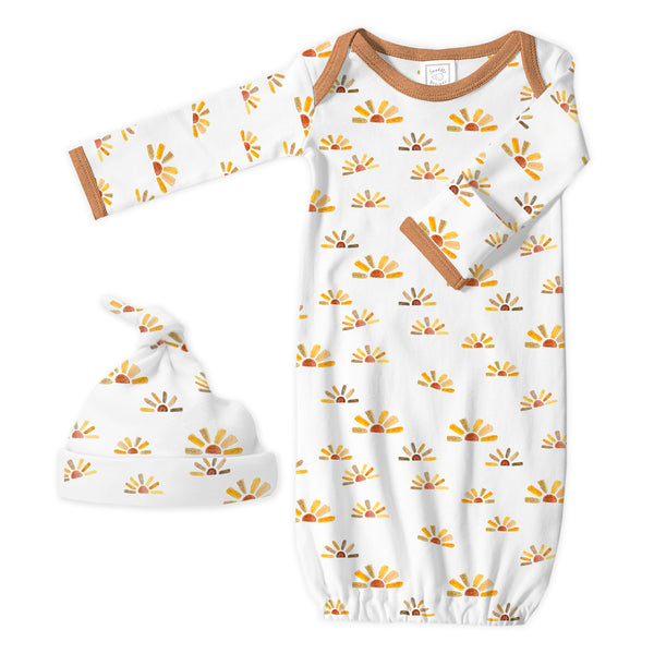 Pajama Gown and Hat Newborn Gift Set - Watercolor Sunny Days