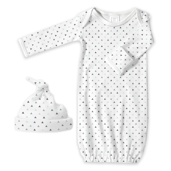Pajama Gown and Hat Gift Set - Tiny Triangles Shimmer, Sterling