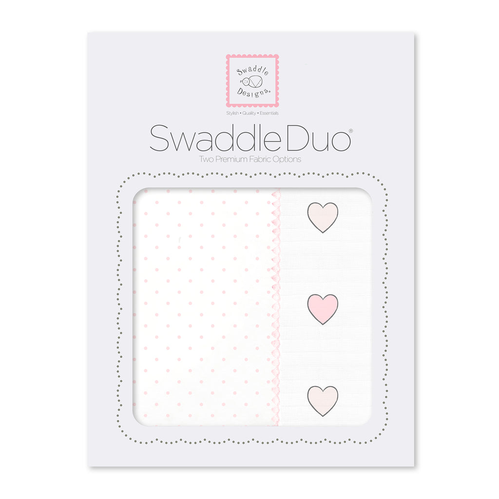 SwaddleDuo - Pastel Pink Polka Dots + Hearts