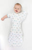 Amazing Baby - Transitional Swaddle Sack  - Arms Up 1/2-Length Sleeves & Mitten Cuffs, Tiny Elephants, Blue