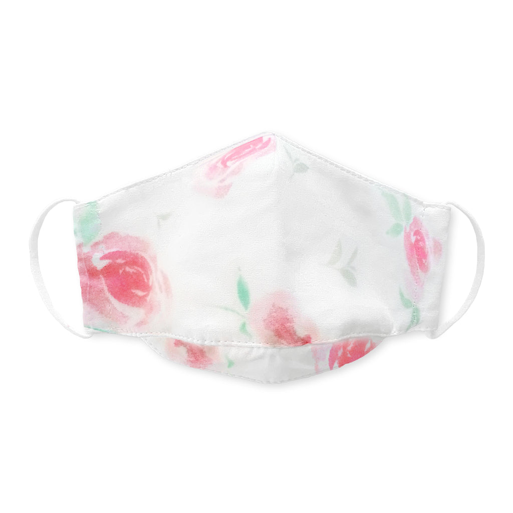 Kids Face Mask, 3-Layer Cotton Chambray, Watercolor Floral - TEEN FAVORITE