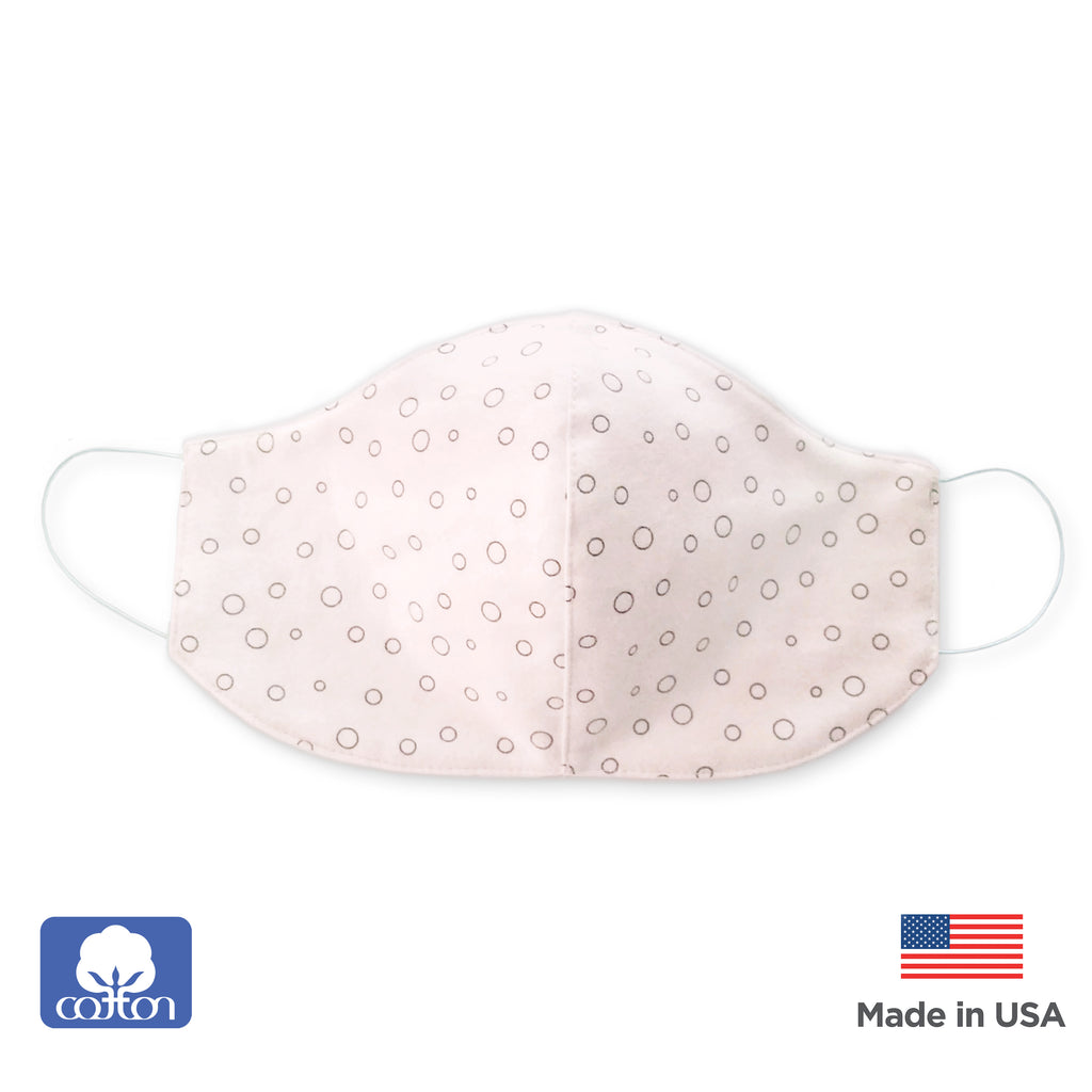 2-Layer Woven Soft Brushed Cotton Face Mask, Soft Black Bubble Dots, Made in USA, Soft Pink - 10 Pack