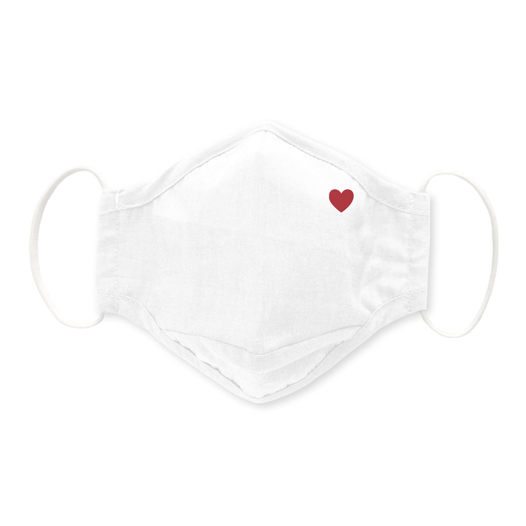 3-Layer Woven Cotton Chambray Face Mask, Heart, White