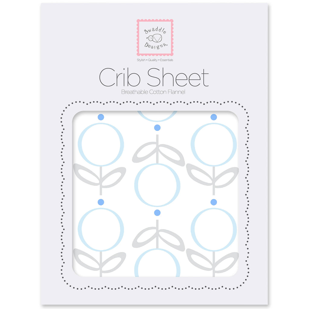 Flannel Fitted Crib Sheet - Geo Floral, Blue