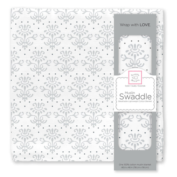 Muslin Swaddle Single - Lillie, Sterling and Dark Gray Shimmer