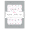 Muslin Fitted Crib Sheet - Posies - Pastel Pink