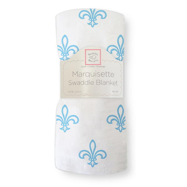 Marquisette Swaddle Blanket - Fleur De Lis, Soft Blue - GREAT DEAL