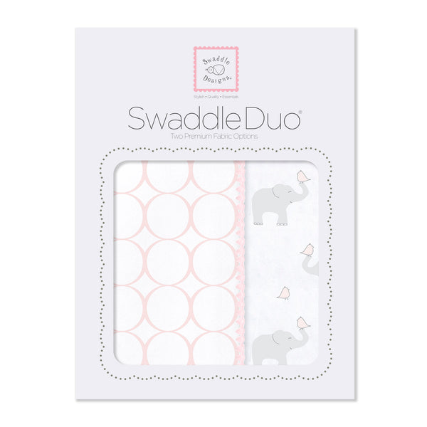 SwaddleDuo - Mod Elephant & Chickies, Pastel Pink
