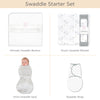 SwaddleDesigns Starter Set - Ultimate, Muslin Swaddle, Swaddle Wrap, and Heathered Sterling w/ Stripes Omni Newborn Gift Set, Sterling
