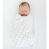 Ultimate Swaddle Blanket - Mod Circles on White, Sterling with Strawberry Trim