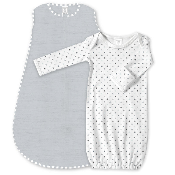 Cotton Knit Non-Weighted zzZipMe Sack Set - Heathered Gray + Tiny Triangles in Grays with Touch of Silver Shimmer