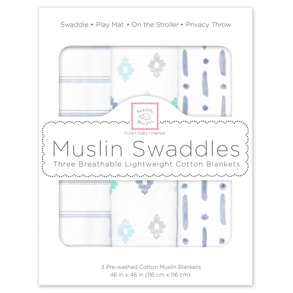 Muslin Swaddle Blankets - Indigo Denim (Set of 3)