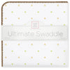 Ultimate Swaddle Blanket - Gold & Kiwi Little Dots with Mocha Trim