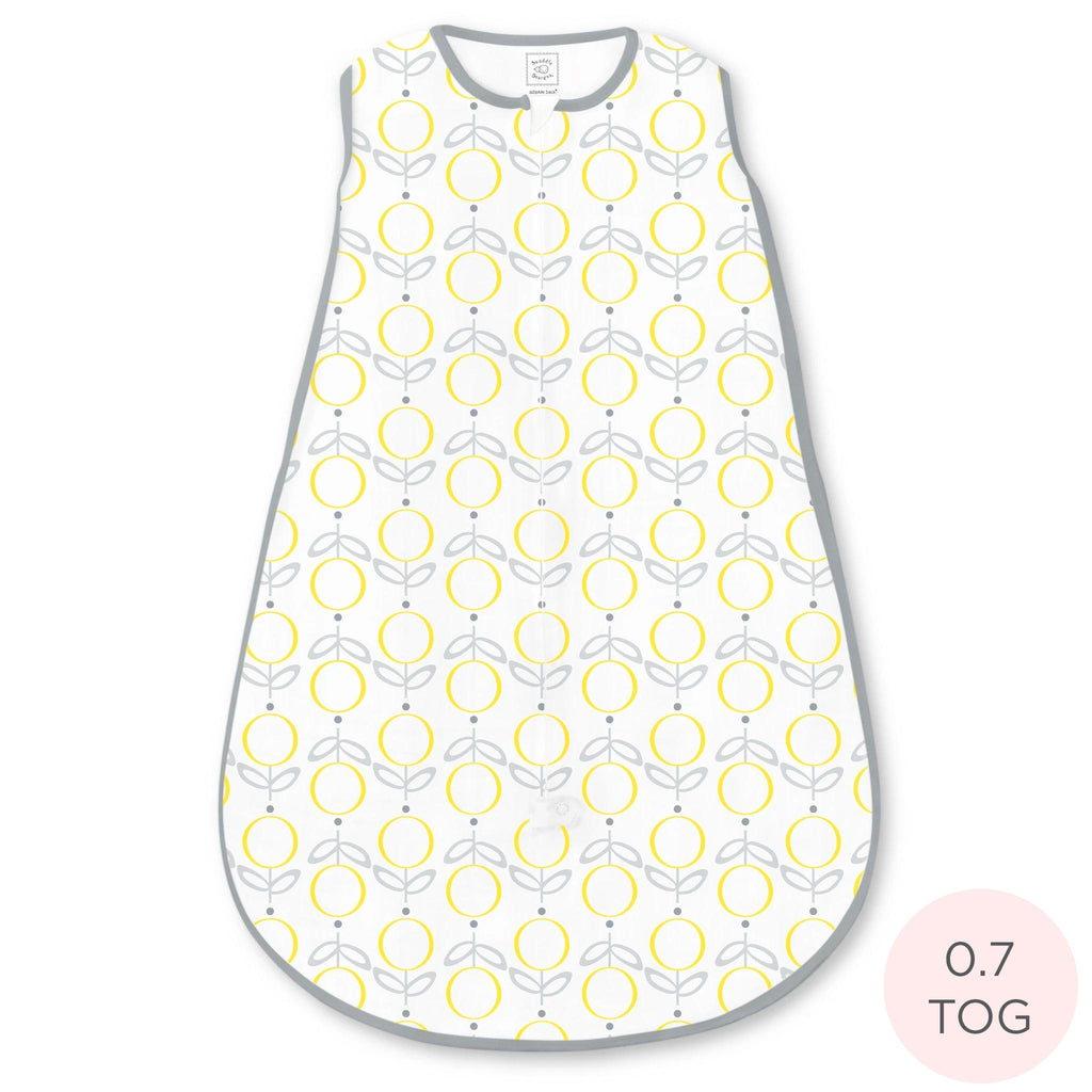 Soft Cotton Non-Weighted zzZipMe Sleeping Sack - Geo Floral, Yellow & Gray