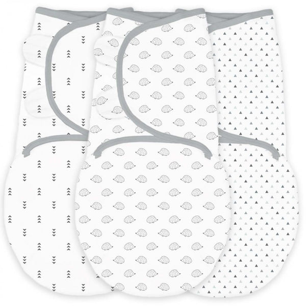 3 Swaddle Wraps - Tiny Arrows, Tiny Hedgehogs, Tiny Triangles, Grays with Touch of Silver Shimmer