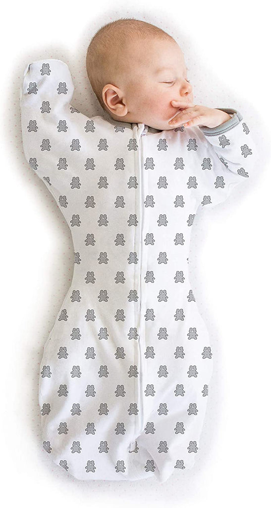 Amazing Baby - Transitional Swaddle Sack  - Arms Up 1/2-Length Sleeves & Mitten Cuffs, Tiny Bear, Sterling
