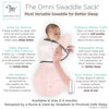 Amazing Baby - Omni Swaddle Sack with Adjustable Wrap -  Arms Up Sleeves & Mitten Cuffs, Peachy Pink solid with Coordinating Striped Wrap & Strong Dark Gray Trim