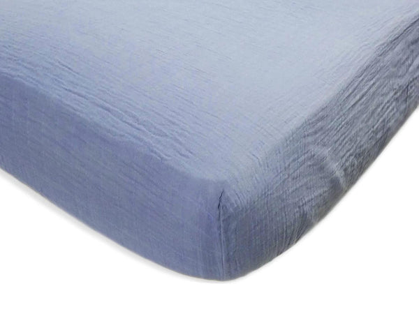 Sister Brand - Amazing Baby - Muslin Fitted Crib Sheet - Denim Solid