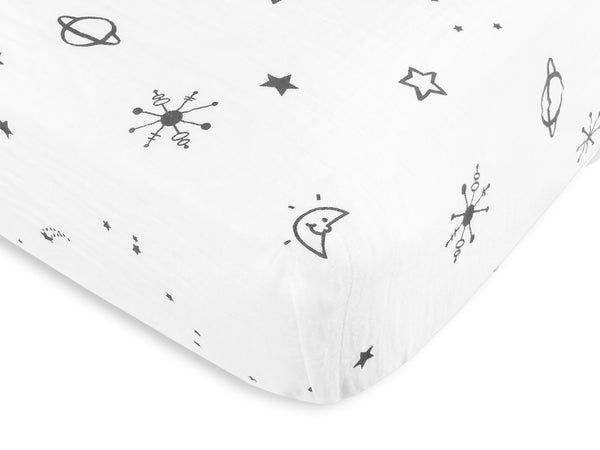 Sister Brand - Amazing Baby - Muslin Fitted Crib Sheet - Space