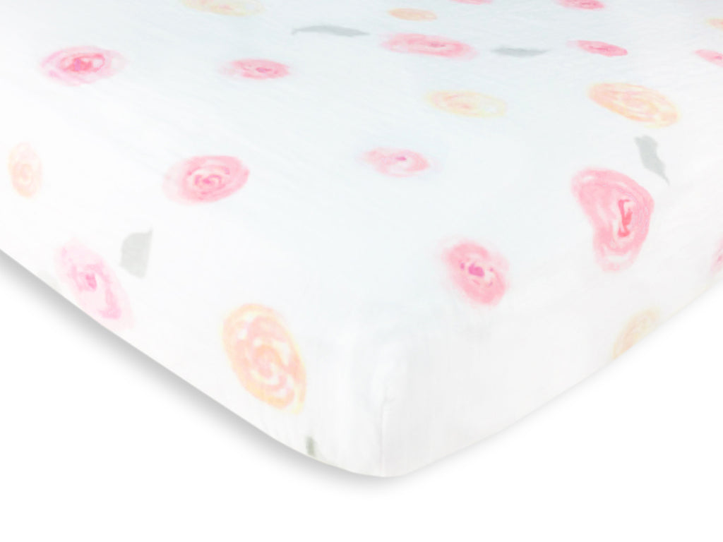 Amazing Baby - Muslin Fitted Crib Sheet - Watercolor Roses