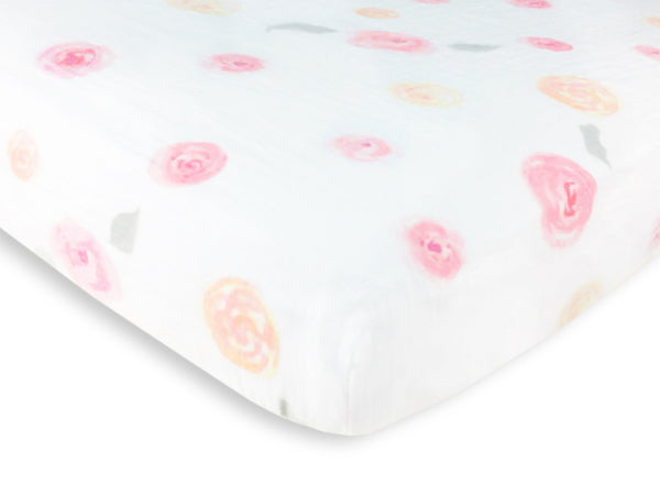 Sister Brand - Amazing Baby - Muslin Fitted Crib Sheet - Watercolor Roses