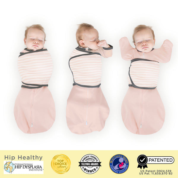 Amazing Baby - Omni Swaddle Sack with Wrap -  Arms Up Sleeves & Mitten Cuffs, Pink Stripes