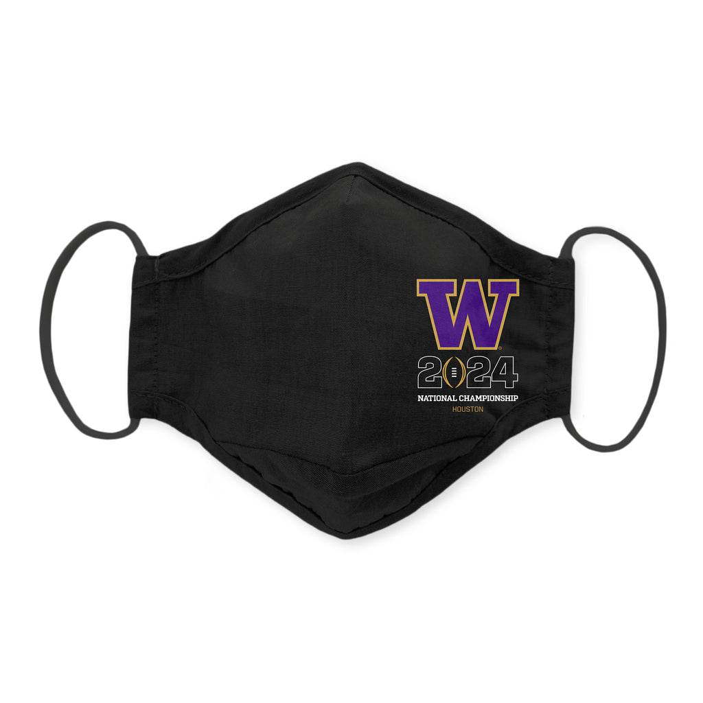 3-Layer Woven Cotton Chambray Face Mask, Black, UW National Championship 2024
