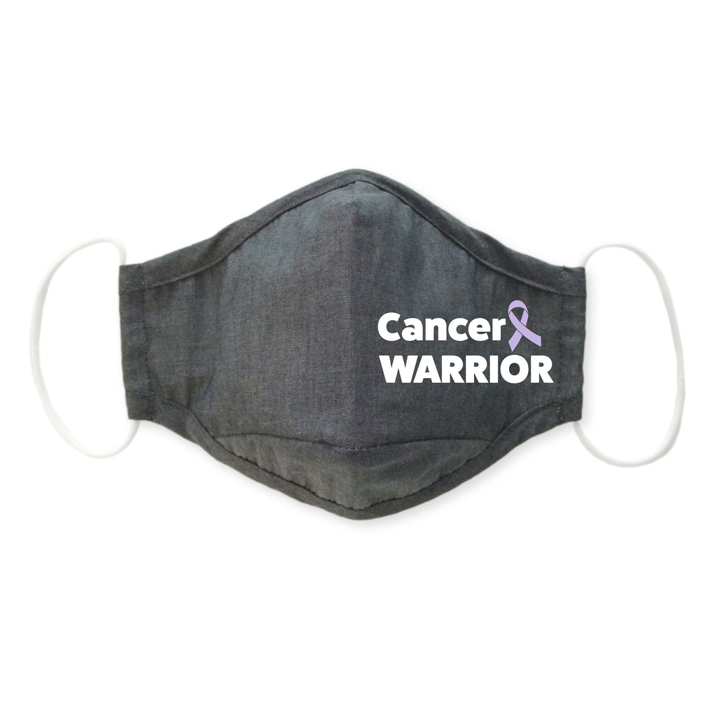 3-Layer Woven Cotton Chambray Face Mask, Charcoal Gray, Cancer Warrior