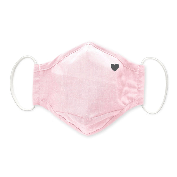 '3-Layer Woven Cotton Chambray Face Mask, Heart, Pink' - Customized