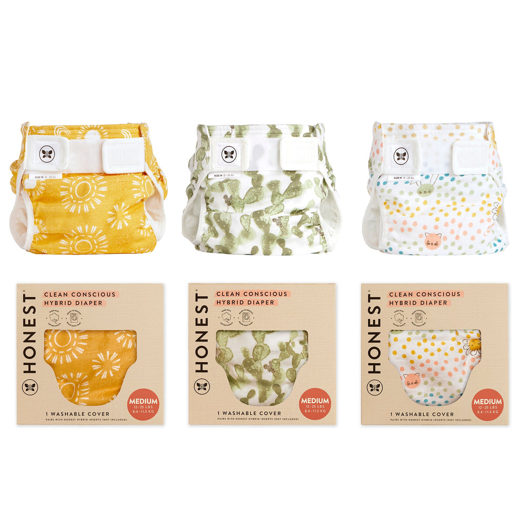 'Honest® - Cotton Muslin Hybrid Reusable Cloth Diaper Cover - Set of 3, Medium - 12-25 lbs' - Customized