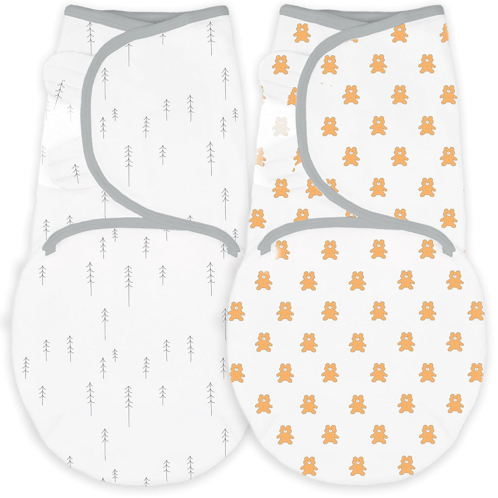 Amazing Baby - Premium Cotton Swaddle Wrap (Set of 3) - Tiny Bears & Trees, Butterum and Sterling