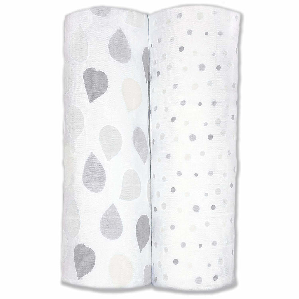Amazing Baby - Silky Swaddle 2pk , Drops & Dots, Sterling