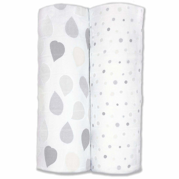 Amazing Baby - Silky Swaddle 2pk , Drops & Dots, Sterling