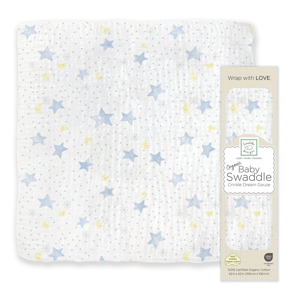 Organic Crinkle Dream Gauze Swaddle Blanket - Watercolor Twinkle - Soft Blue - COMING SOON