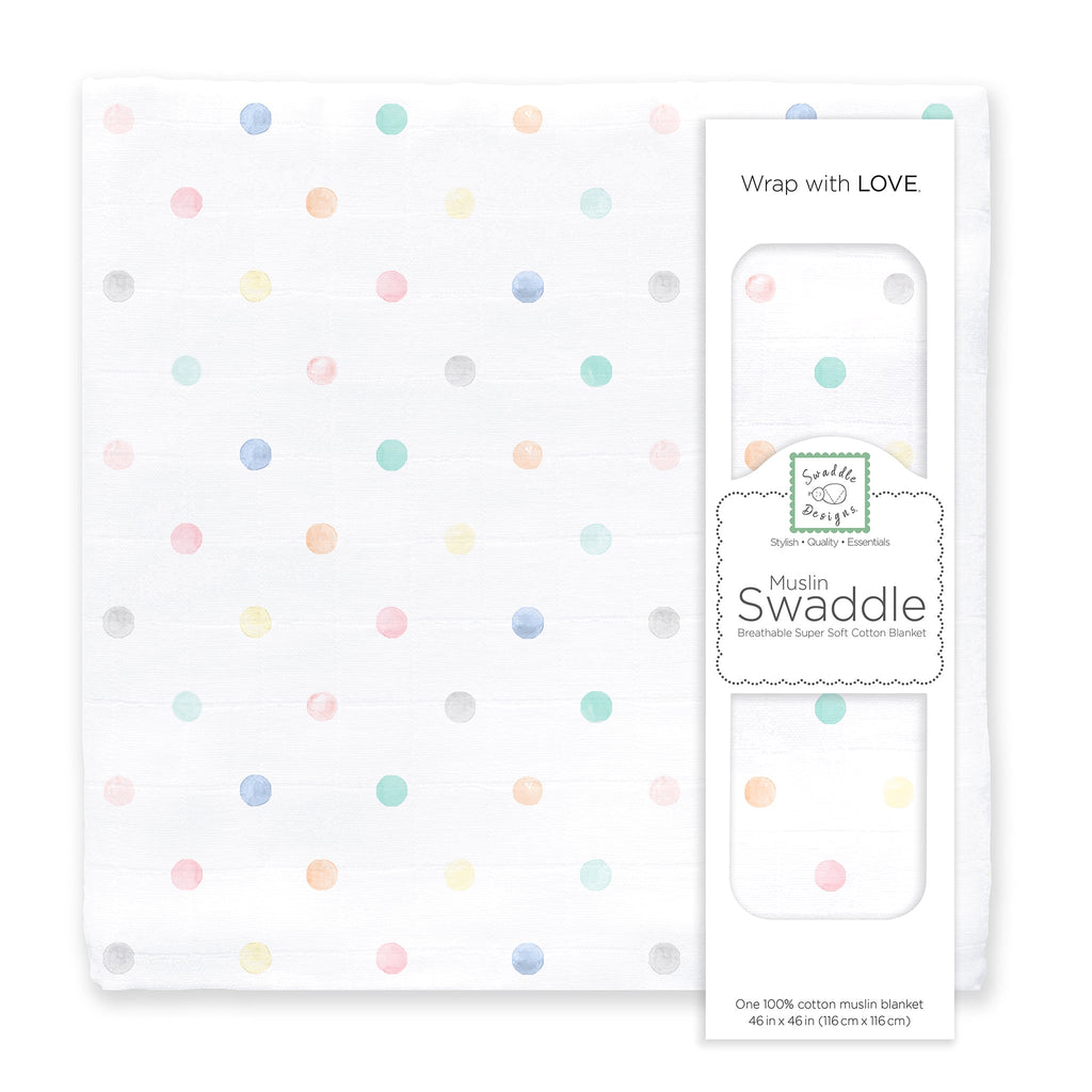 'Muslin Swaddle Single - Watercolor Mini Multi Dots' - Customized