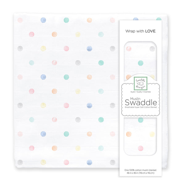 'Muslin Swaddle Single - Watercolor Mini Multi Dots' - Customized