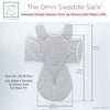 Omni Swaddle Sack with Wrap -  Arms Up Sleeves & Mitten Cuffs, Heathered Gold with Polka Dot Trim