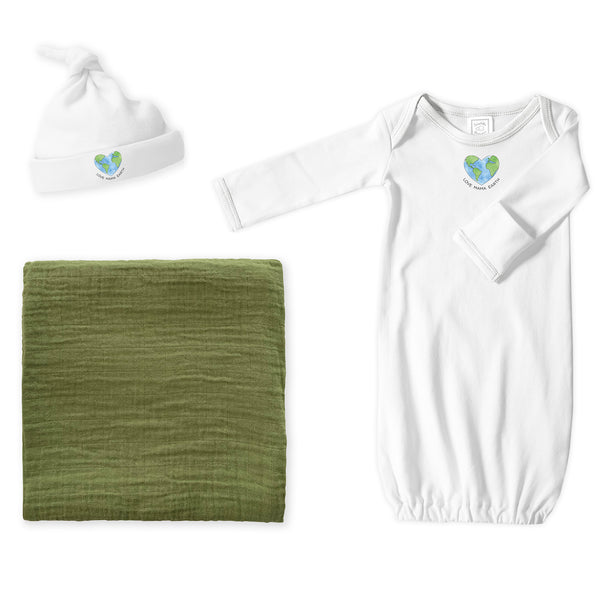 Muslin Swaddle + Pajama Gown + Hat Newborn Gift Set - Love Mama Earth