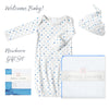 Newborn Gift Set - Ultimate, Baby Lovie, Pajama Gown and Hat Gift Set, Blue Tiny Triangles