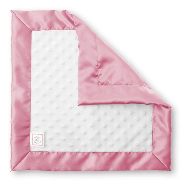 Baby Lovie -  White Plush Dots with Bright Pink Silky Satin Trim
