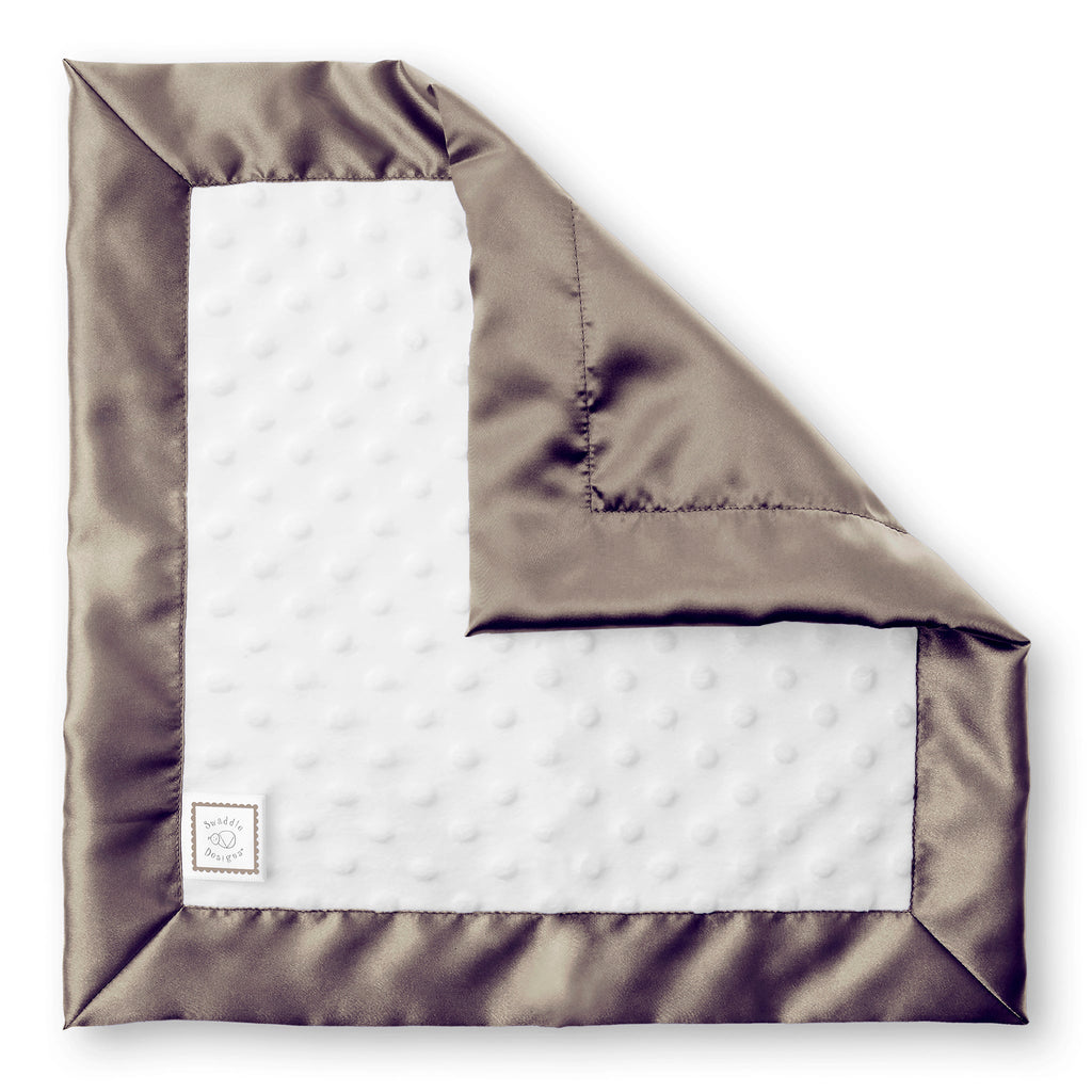 'Baby Lovie -  White Plush Dots with Fawn Silky Satin Trim' - Customized