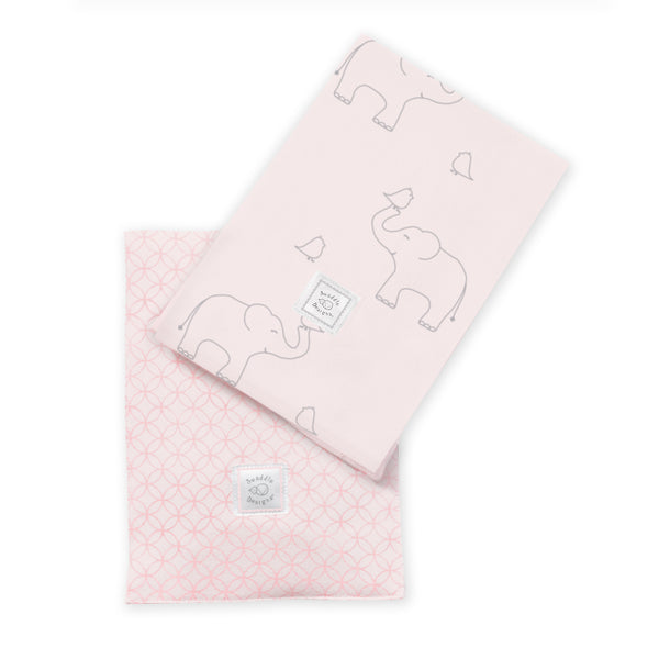 Baby Burpies - Pink Circle on Circle Geometric Pattern on Soft Pink + Sterling Deco Elephants on Soft Pink