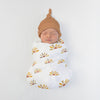 Muslin Swaddle + Pajama Gown + Hat Newborn Gift Set - Heathered Butterum & Watercolor Sunny Days