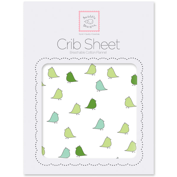 Flannel Fitted Crib Sheet - Little Chickies, Pure Green